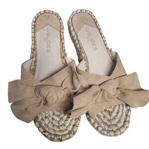 J Slides Bakari Tan Suede Bow Espadrille Platform Slide Sandals 7